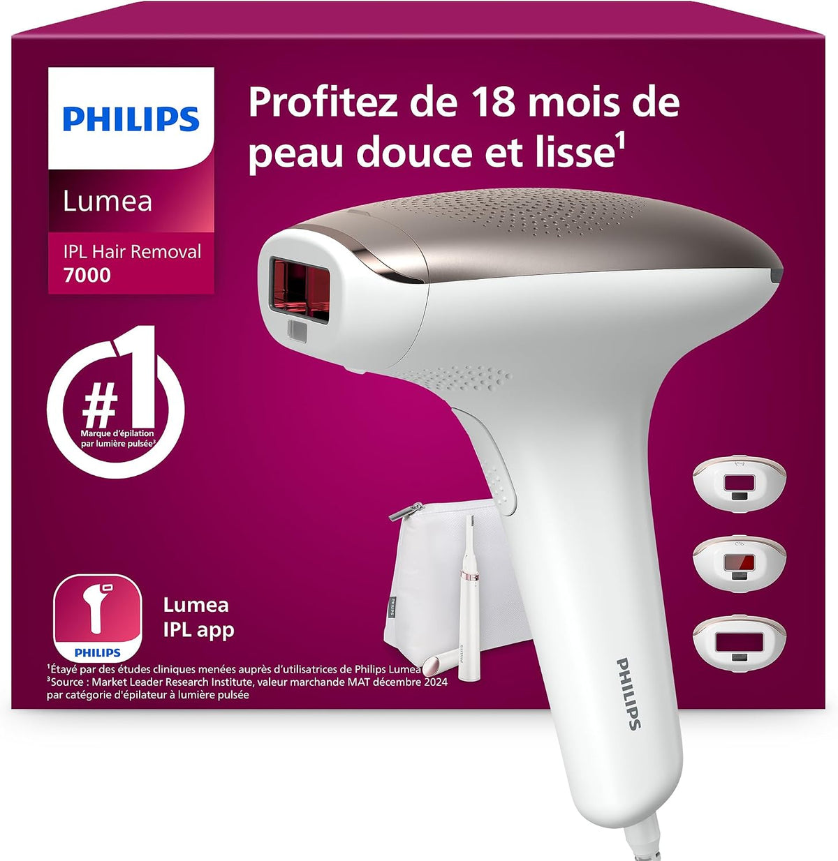 PHILIPS épilateur à lumière pulsée, Noir, Lumea série 7000, alternative à l'épilation laser, tondeuse-stylo Satin Compact