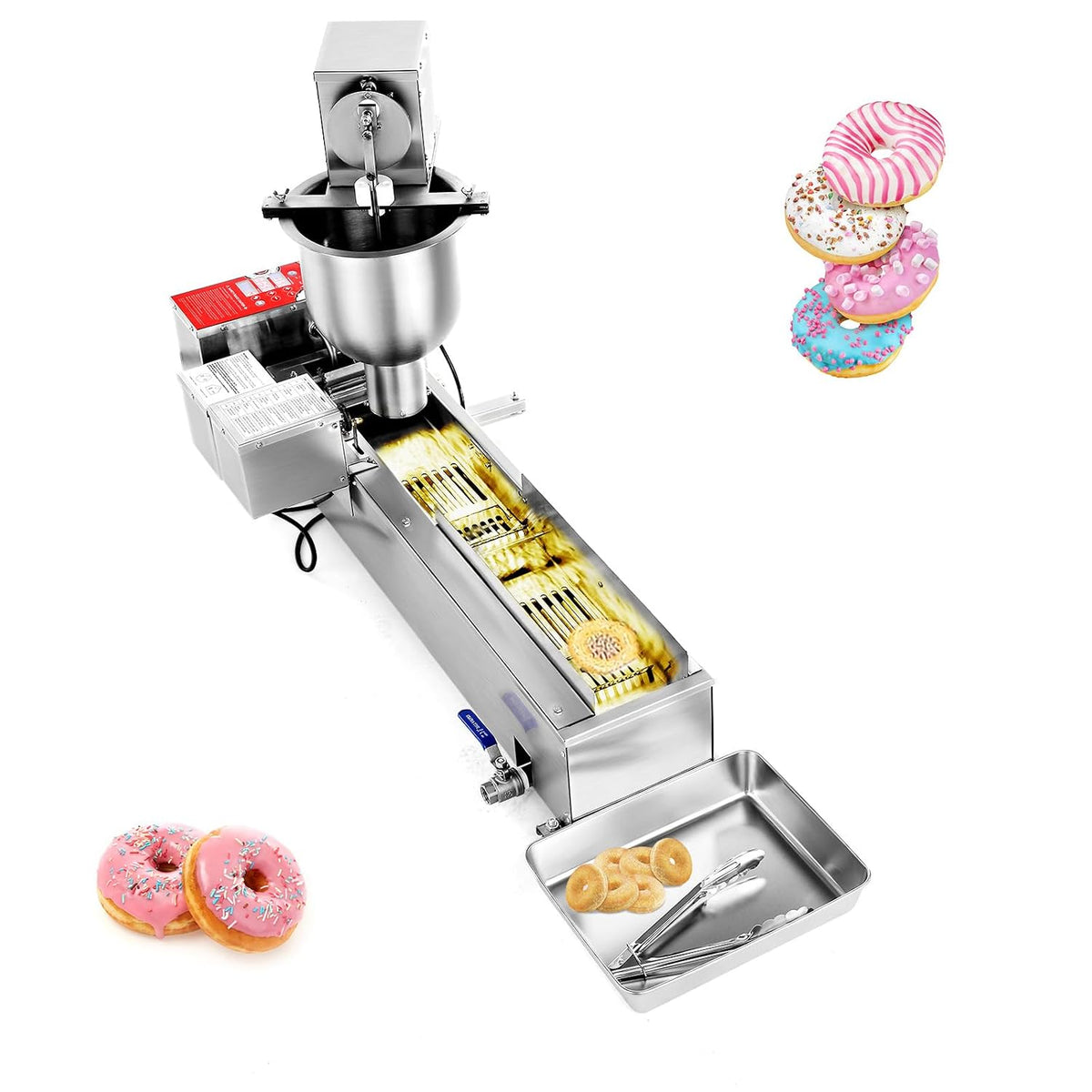 VEVOR Machines à donuts, Argenté, Machine à beignets automatique commerciale, appareil à donuts électrique à une rangée