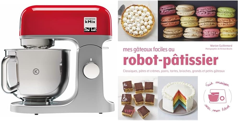 Kenwood robot pâtissier, 5 L, Argenté/Rouge, kMix KMX750RD, Multifonctions Avec Bol en Acier, 1000 Watt, Rouge & Mes Gâteaux Faciles - Classiques
