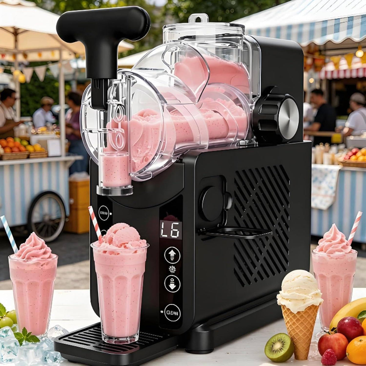 Générique sorbetière, 205 W, 2 L, Noir, Machine à Granita, Grande capacité, écran LED, autonettoyage, sans Glace