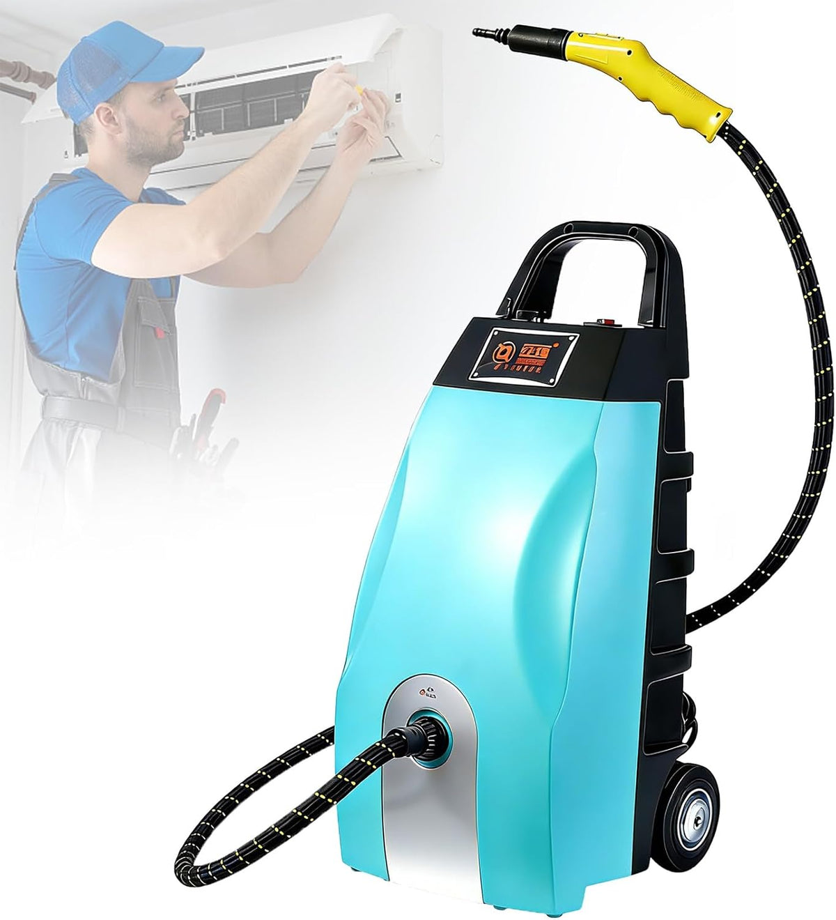 JINTVO Nettoyeurs vapeur, 2,5 m, 3,5 L, Bleu, Machine De Nettoyage Vapeur Industrielle, Roulettes, Réservoir