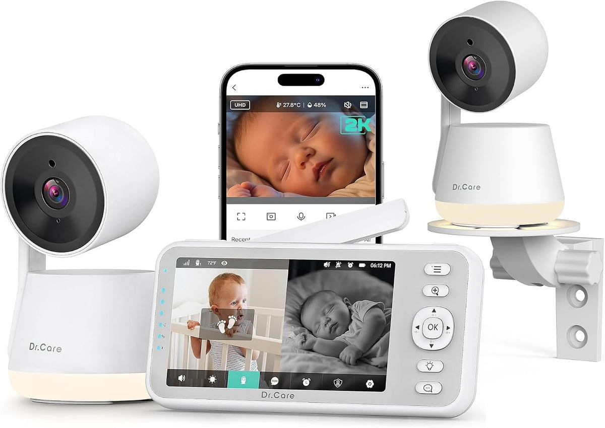 Dr.Care Moniteurs vidéo, Noir, Babyphone Camera WiFi 2K, 2 caméras, écran 5', App & Mode privé