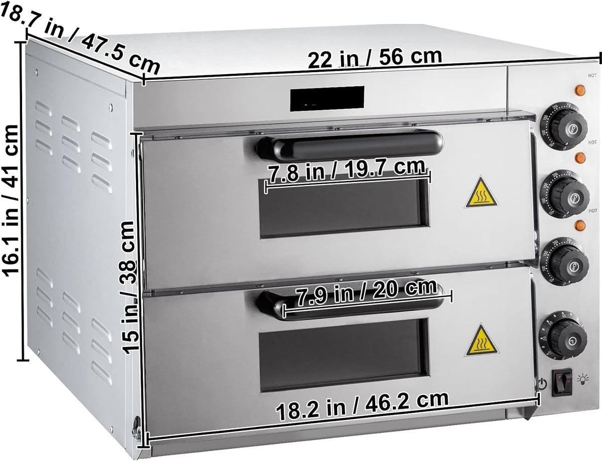 GLETSF four à pizza, ZH-3M, 3000 W, 3000w, Acier inoxydable, Noir/Argenté, Professionnel 14' à Double étage