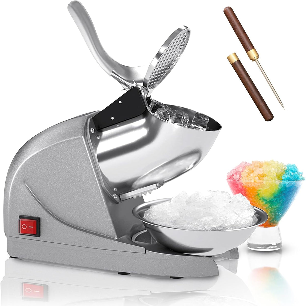Greatrue sorbetière, 380 W, 130 kg, Argenté, Machine à glace rasée, machine électrique à cône de neige à 3 lames