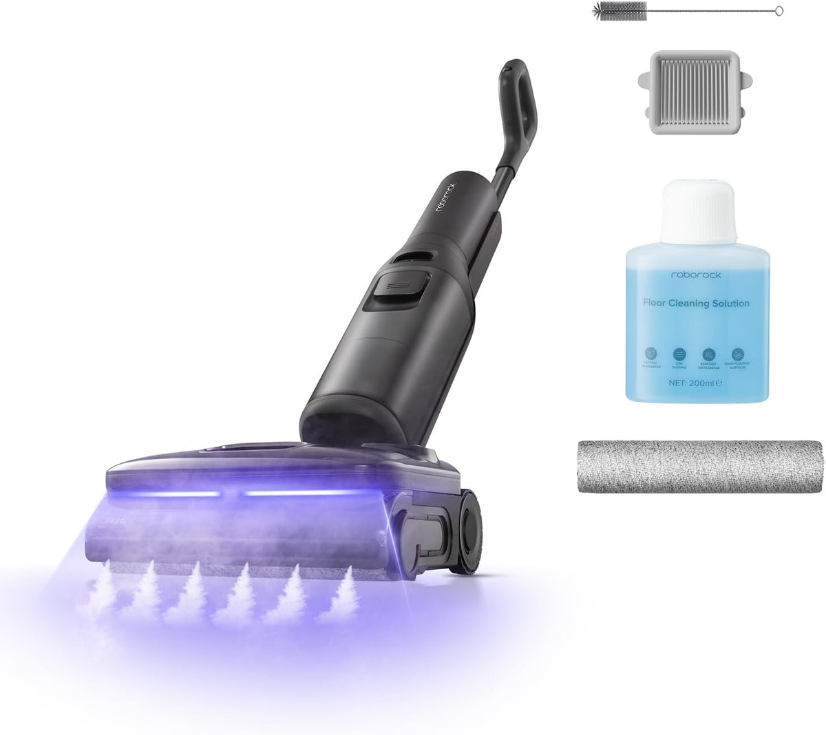 roborock nettoyeur vapeur, 25kPa, Noir, F25 Steam sans Fil, Aspirateur Laveur, Aspiration, Haute Température 95°C